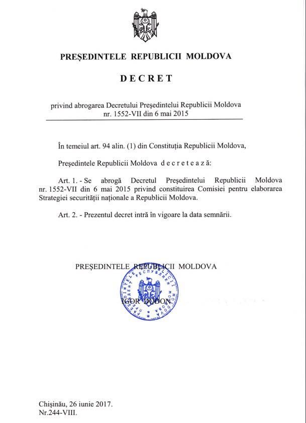 Igor Dodon retrage Proiectul strategiei securității naționale aprobat de Nicolae Timofti