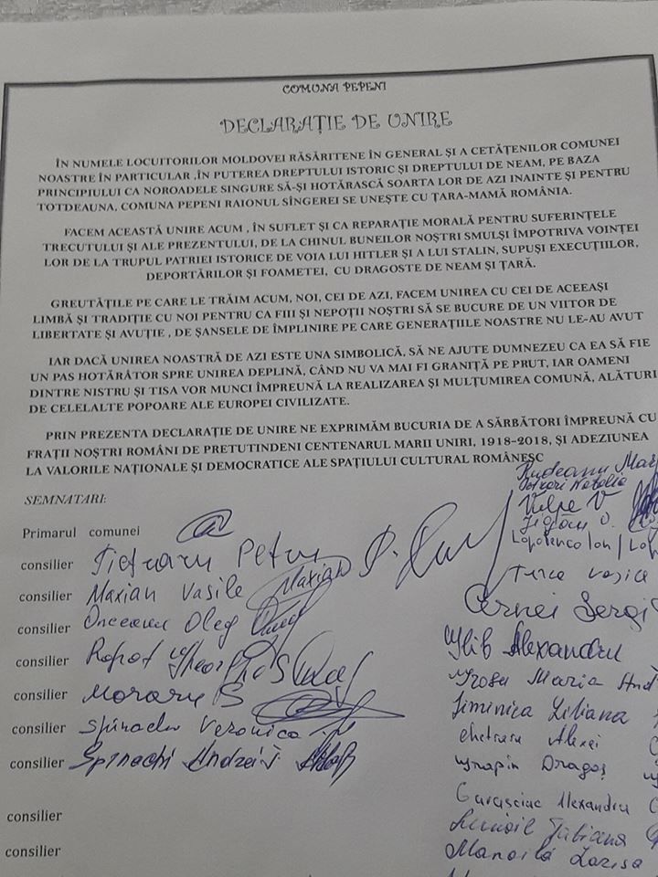 Unirea, votată în cea de-a 107-a localitate din R. Moldova. Comuna Pepeni și-a manifestat dorința de a se uni cu România