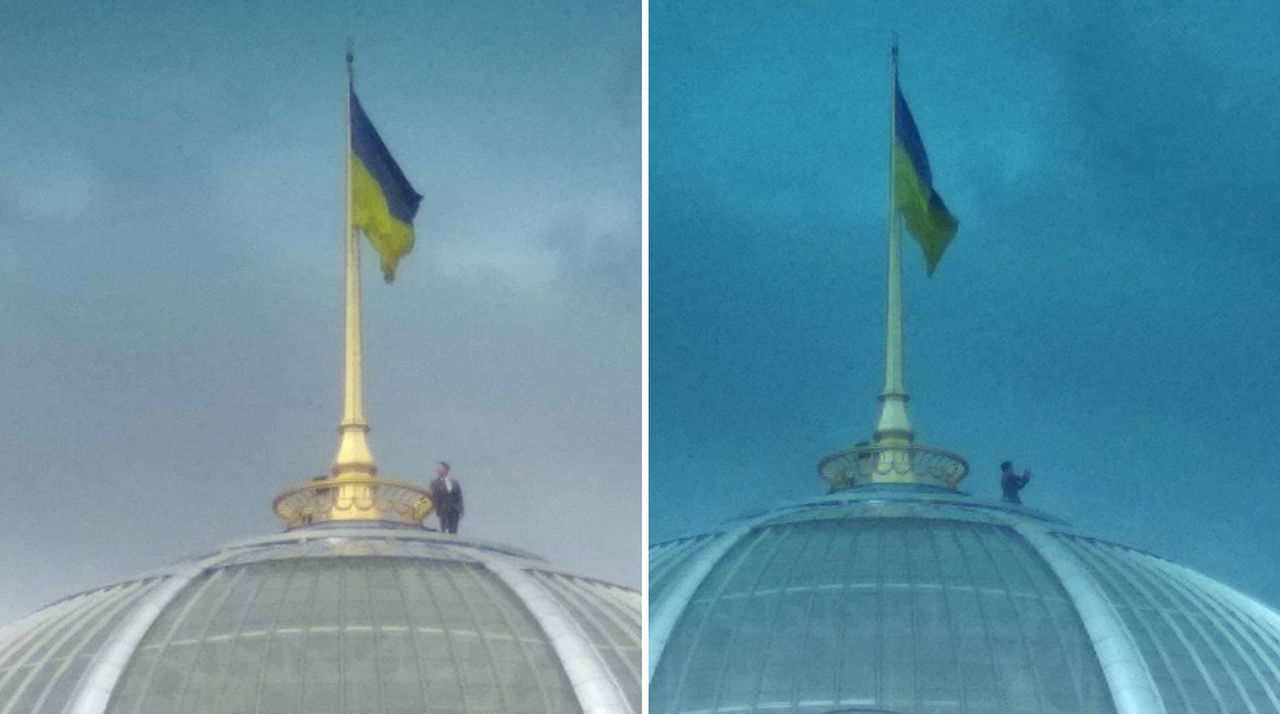 "Зеленский" залез на купол Рады