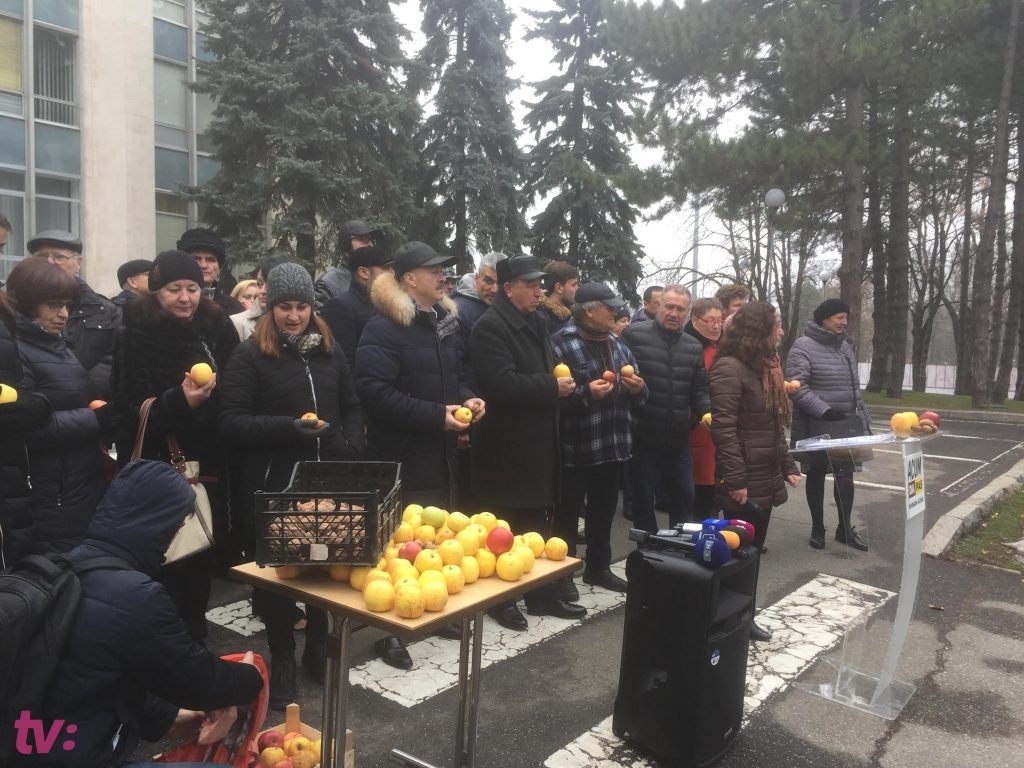 Блок ACUM протестовал у здания Правительства с яблоками и орехами