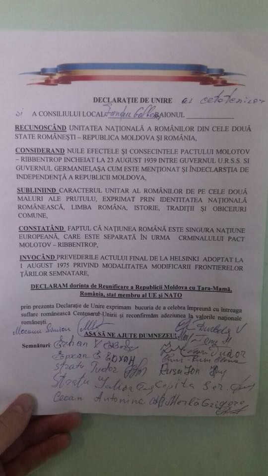 Satul Fundul Galbenei și Cubolta au semnat declarația de Unire