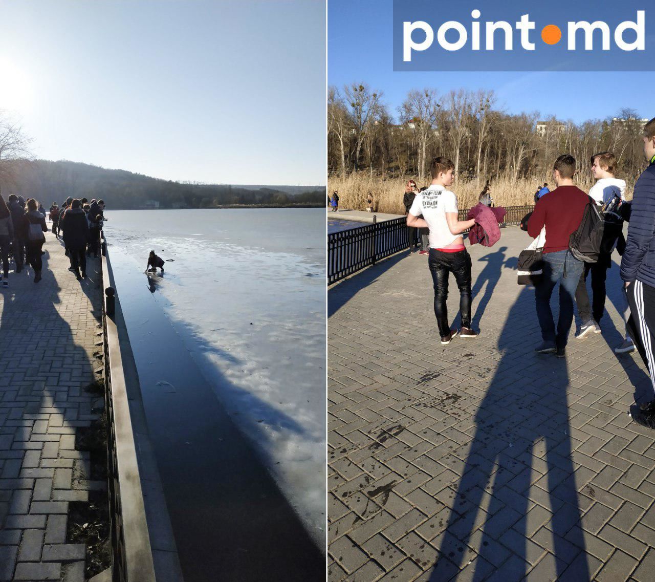 Молодой парень провалился под лед на озере в парке Валя Морилор