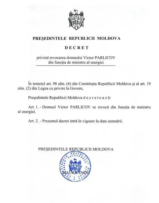Maia Sandu a semnat decretul: Victor Parlicov, revocat din funcție