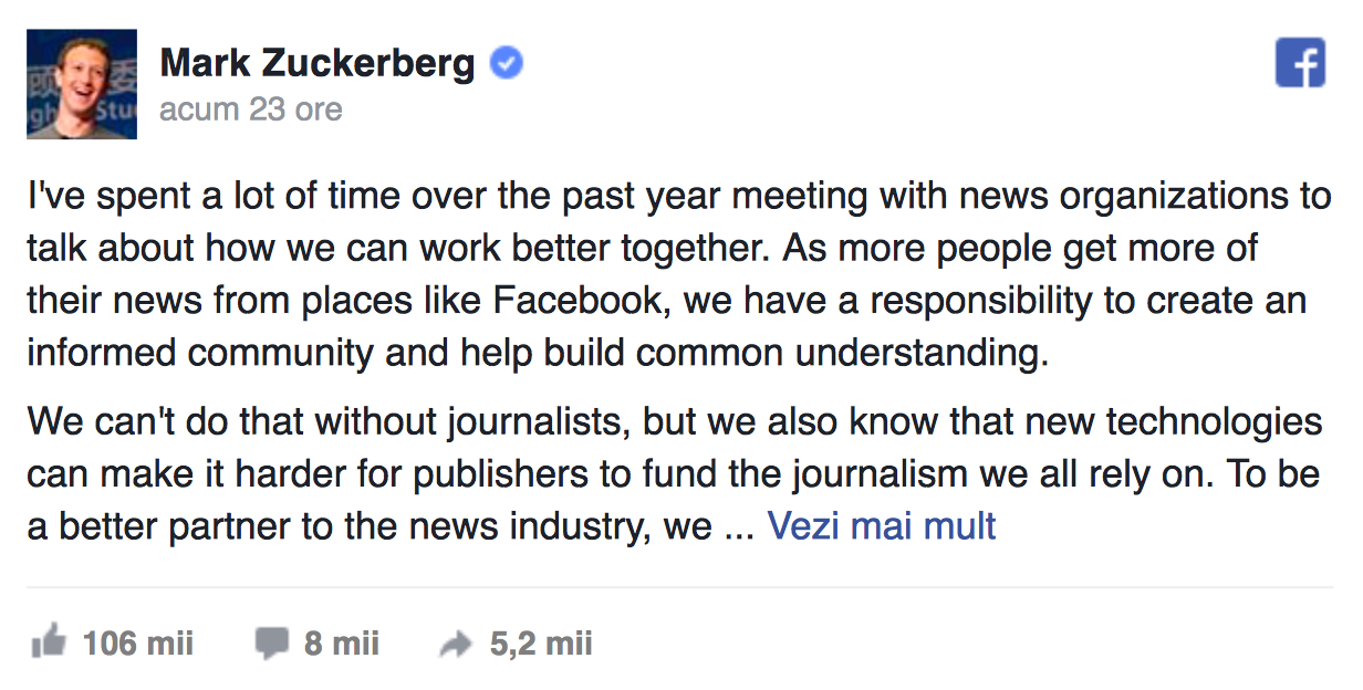 Facebook va începe să taxeze cititul ştirilor de calitate din News Feed