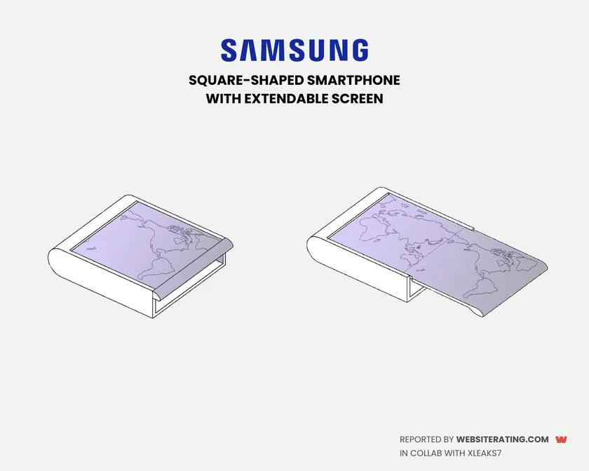 Samsung запатентовала квадратный смартфон с выдвижным дисплеем