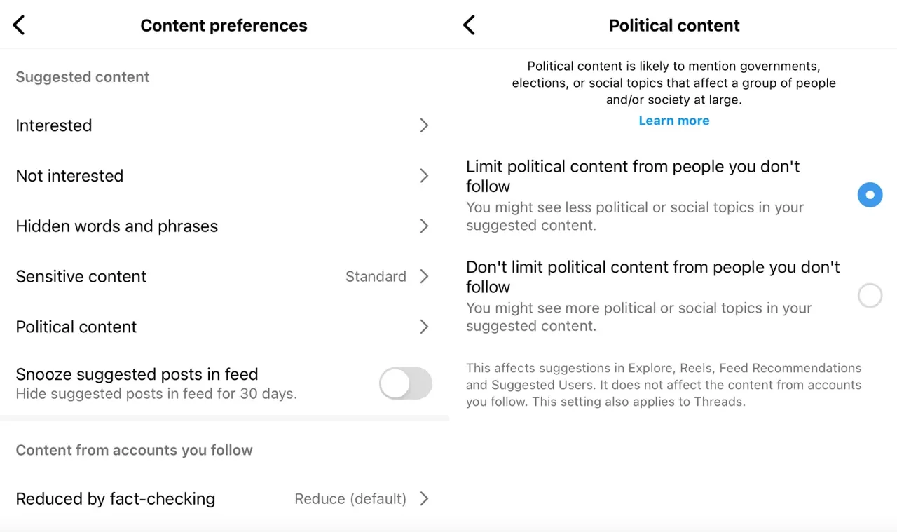 Instagram и Threads ограничат политический контент в своих лентах