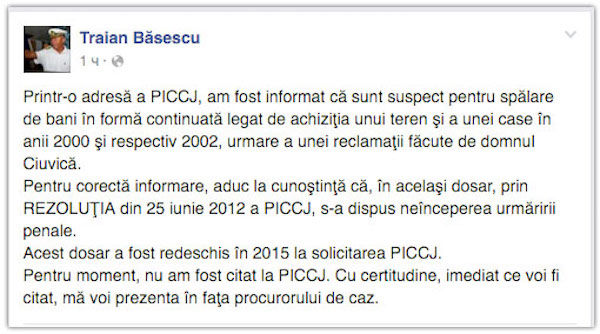 Traian Băsescu, acuzat de spălare de bani într-un dosar