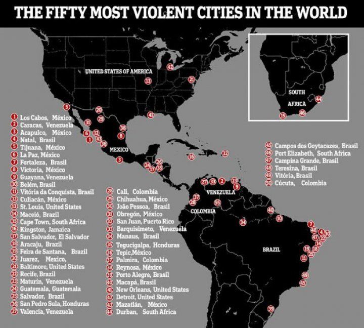 Top 50 cele mai violente orașe de pe pământ