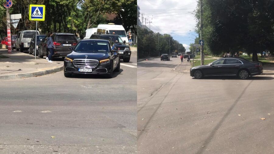 В Кишиневе Mercedes с румынскими номерами припарковался прямо на перекрестке
