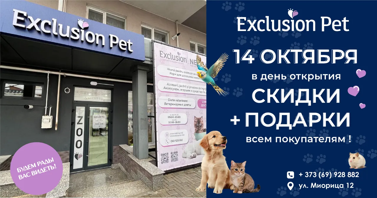 В Кишиневе откроется третий магазин Exclusion Pet на улице Мiorița