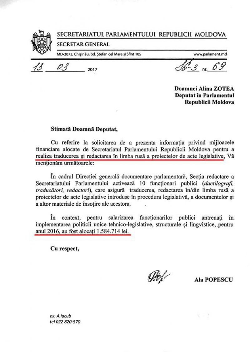 Peste 1,5 milioane de lei, cheltuiți pentru traducerea în rusă a actelor legislative