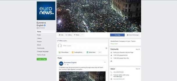Protestul din București a dat fotografia de copertă pentru pagina de Facebook a Euronews