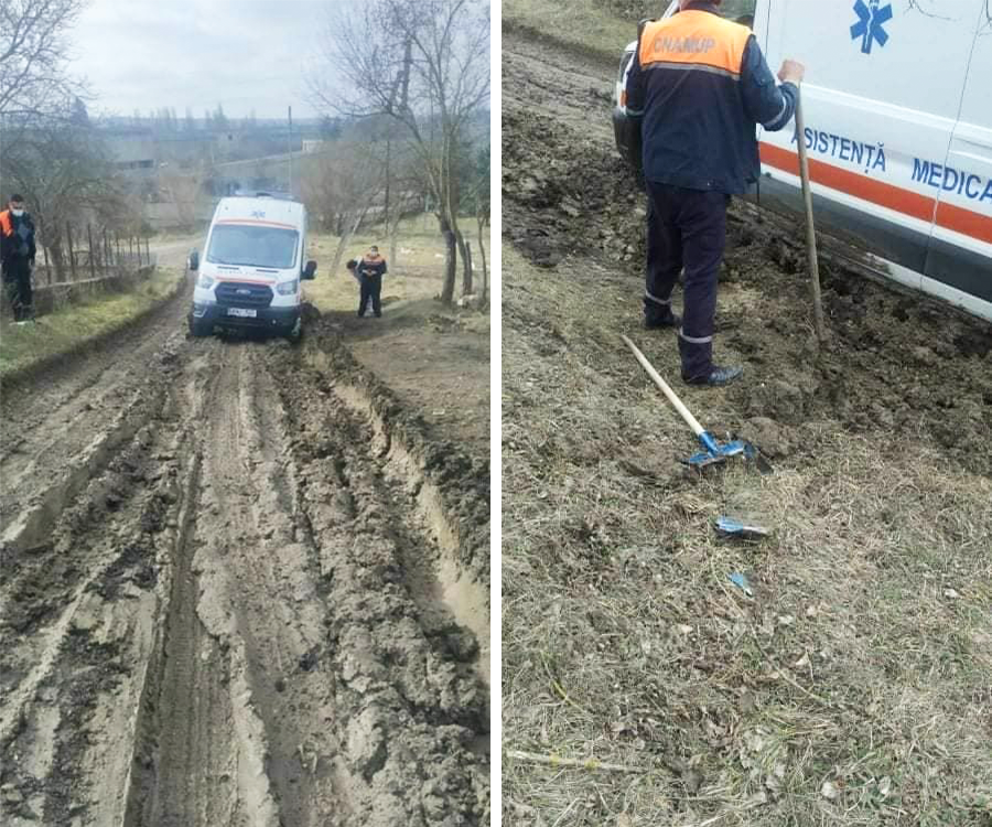 В Шолданештском районе в грязи застряла машина скорой помощи