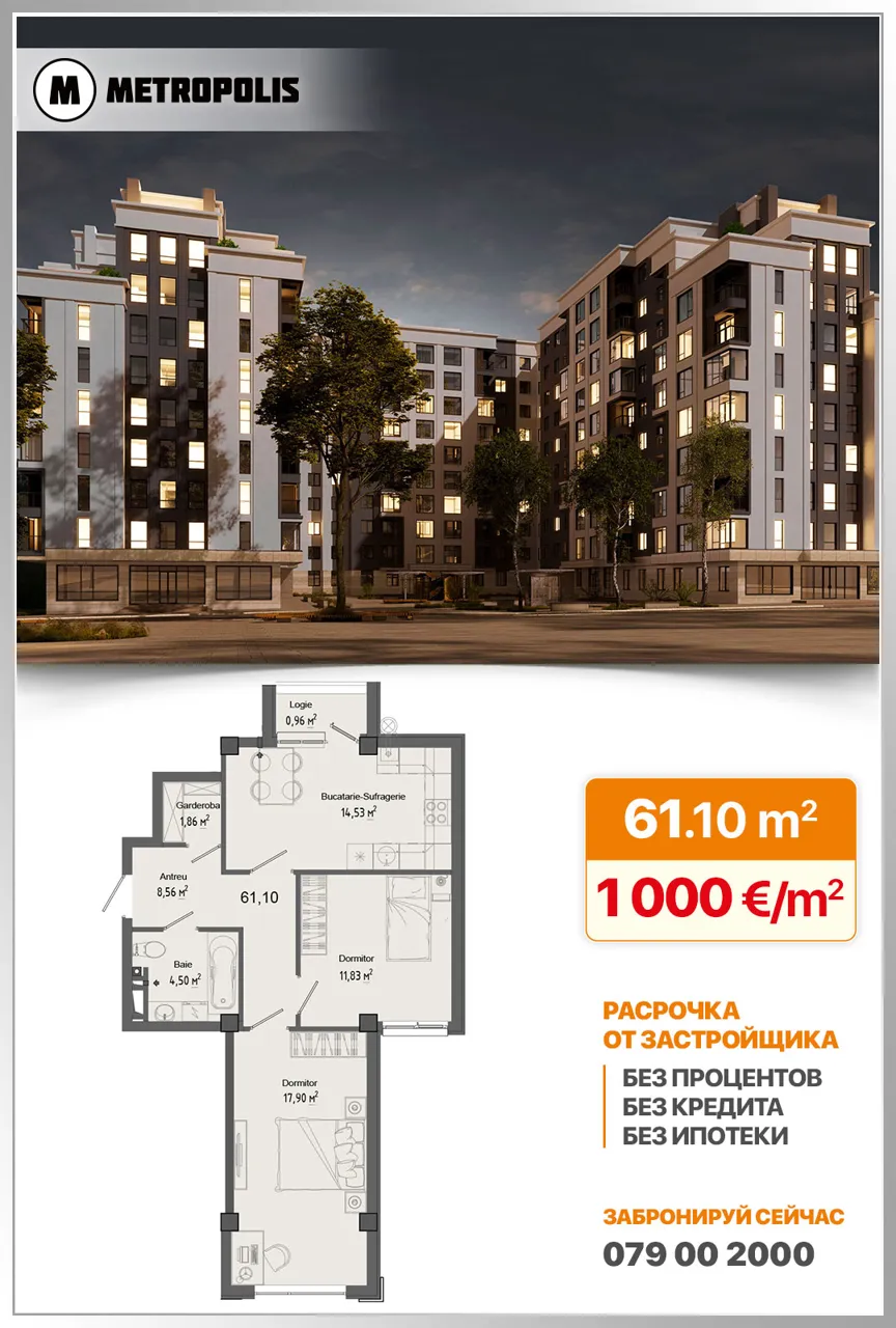 Metropolis: Квартиры и парковки по 1000 €/м², ремонт в подарок