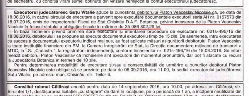 Вячеслав Платон задолжал государству более 35 млн леев
