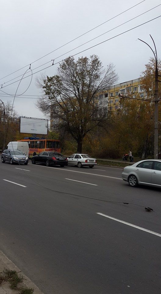 На машину с пассажирами упал высоковольтный провод