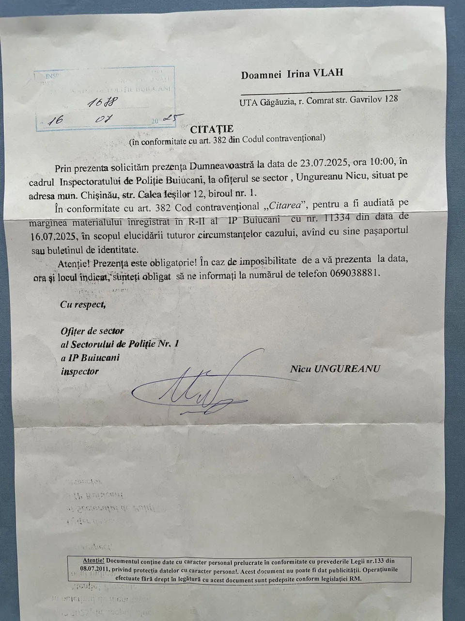 Ирину Влах вызвали на допрос в полицию после протеста у здания президентуры