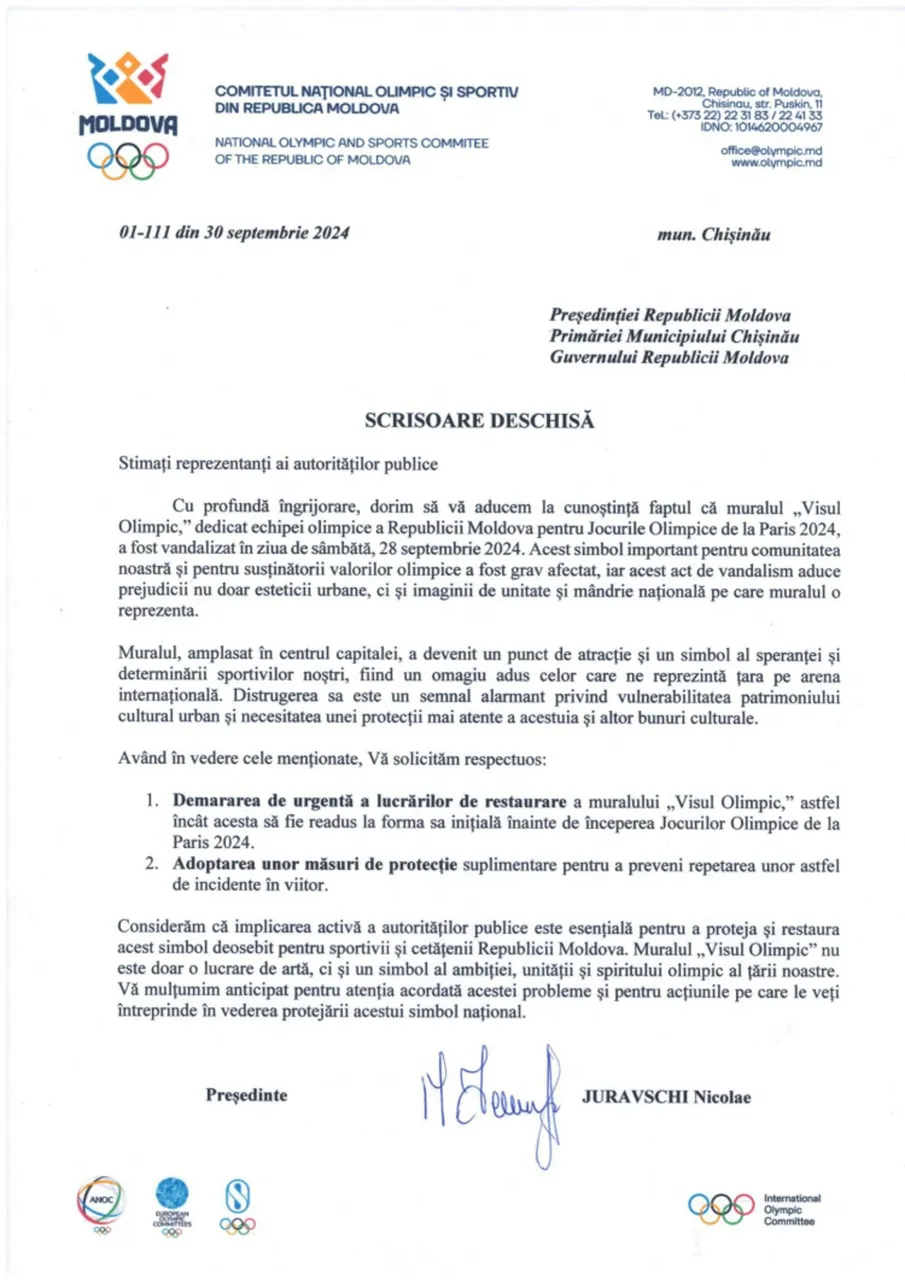Comitetul Național Olimpic insistă asupra restaurării muralului „Visul Olimpic”