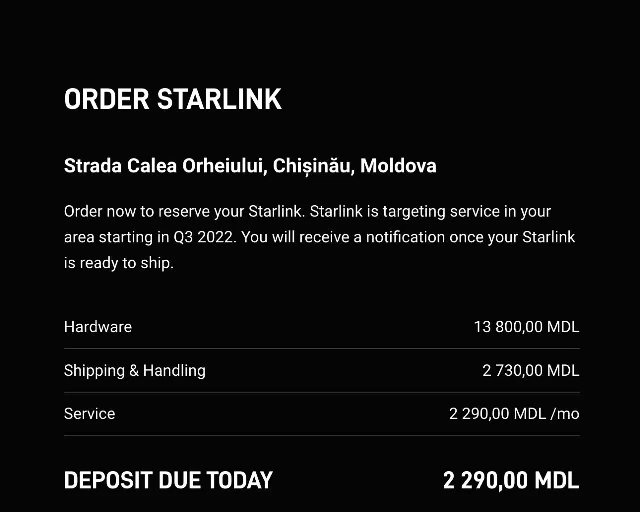 Спутниковый интернет Starlink работает теперь и в Молдове: названы цены