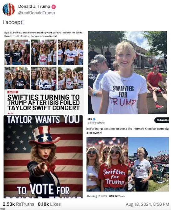 Trump a publicat imagini fake cu Taylor Swift
