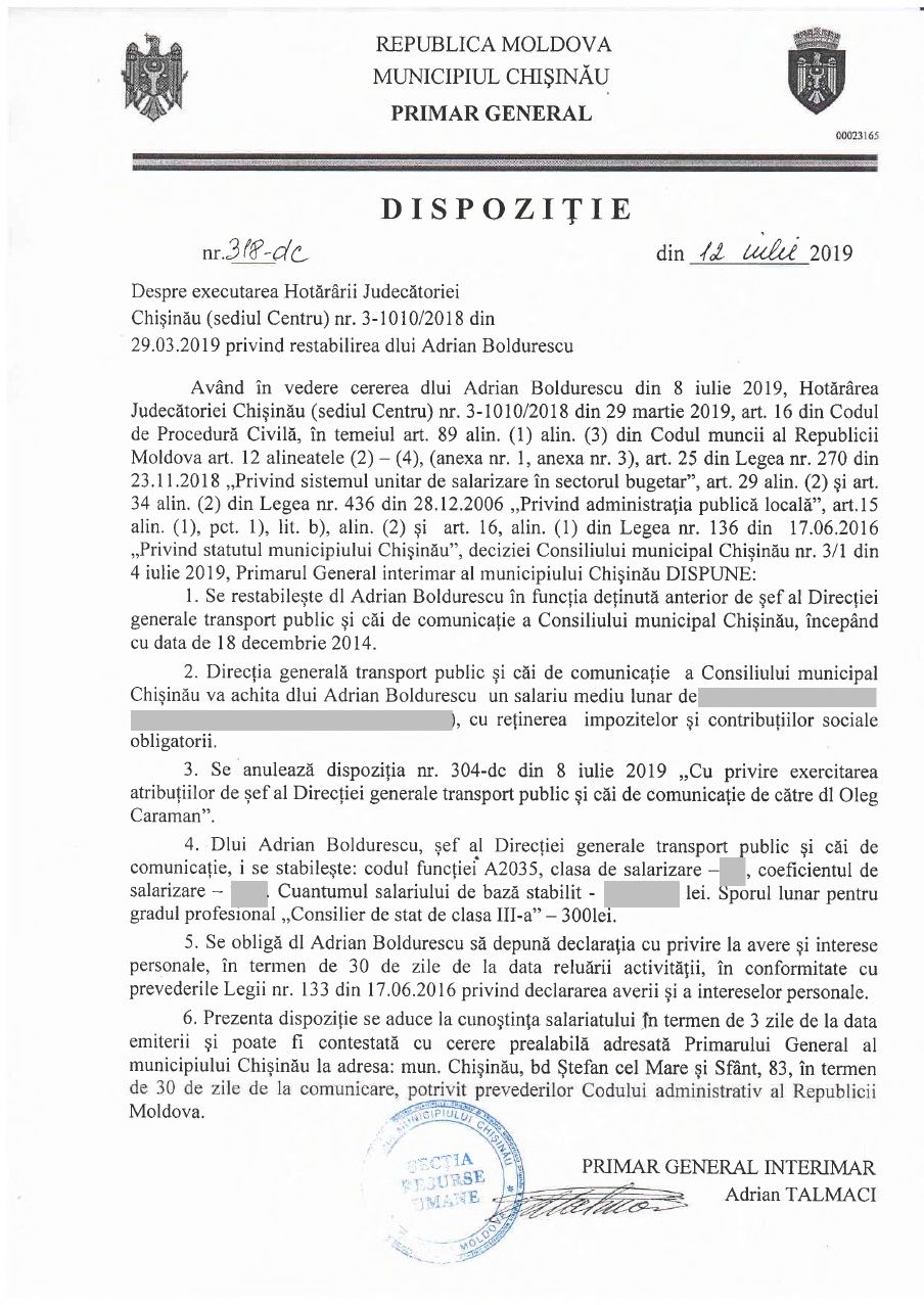 Адриан Болдуреску вновь стал главой Управления транспорта