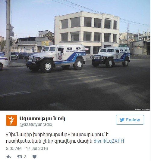 Захватившие полицейских в Ереване заявили о начале вооружённого восстания