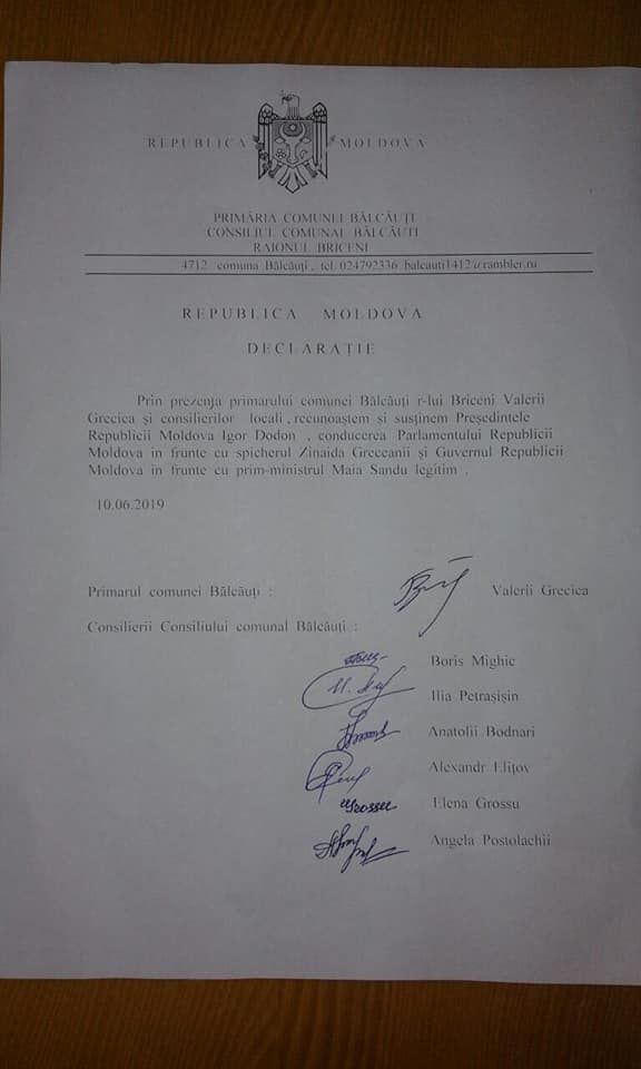 Несколько примэрий Бричанского района поддержали правительство Санду