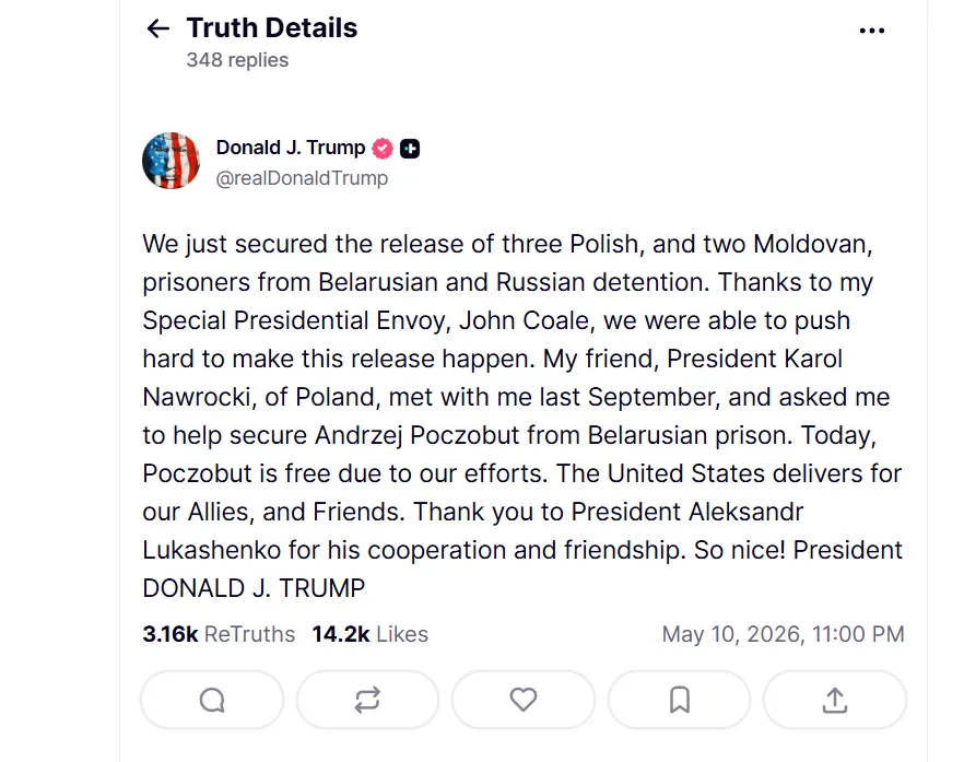 Трамп в посте упомянул об освобождении молдавских разведчиков