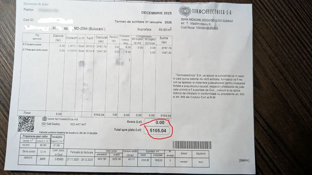 Жители Кишинёва шокированы счетами за отопление: более 5 000 леев за декабрь