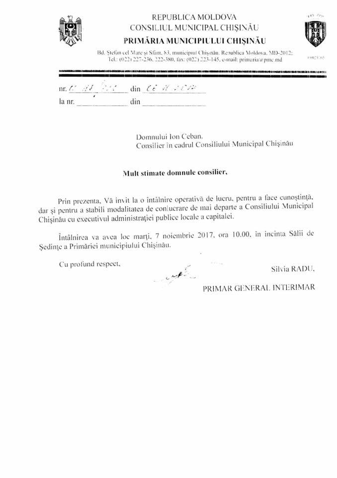 Фракция ПСРМ отказалась от встречи с незаконно назначенным врио примара Сильвией Раду