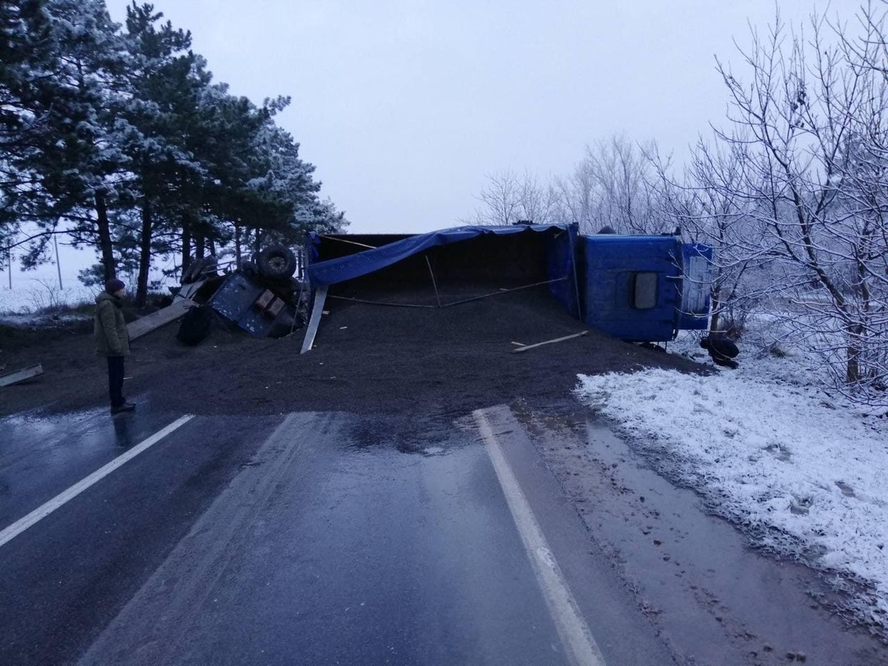 В Сынжерейском районе перевернулась фура с семенами подсолнечника