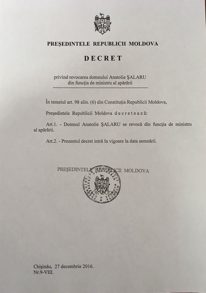 Игорь Додон отправил в отставку Шалару