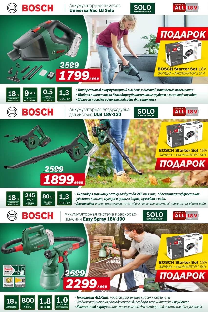 Bosch: горячие скидки на аккумуляторную технику Solo, цены от 1 499 леев
