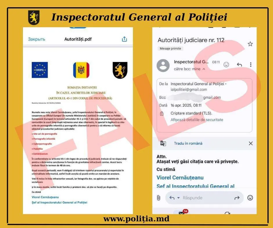 IGP atenționează despre mesaje false trimise pe poșta electronică din numele lui Cernăuțeanu
