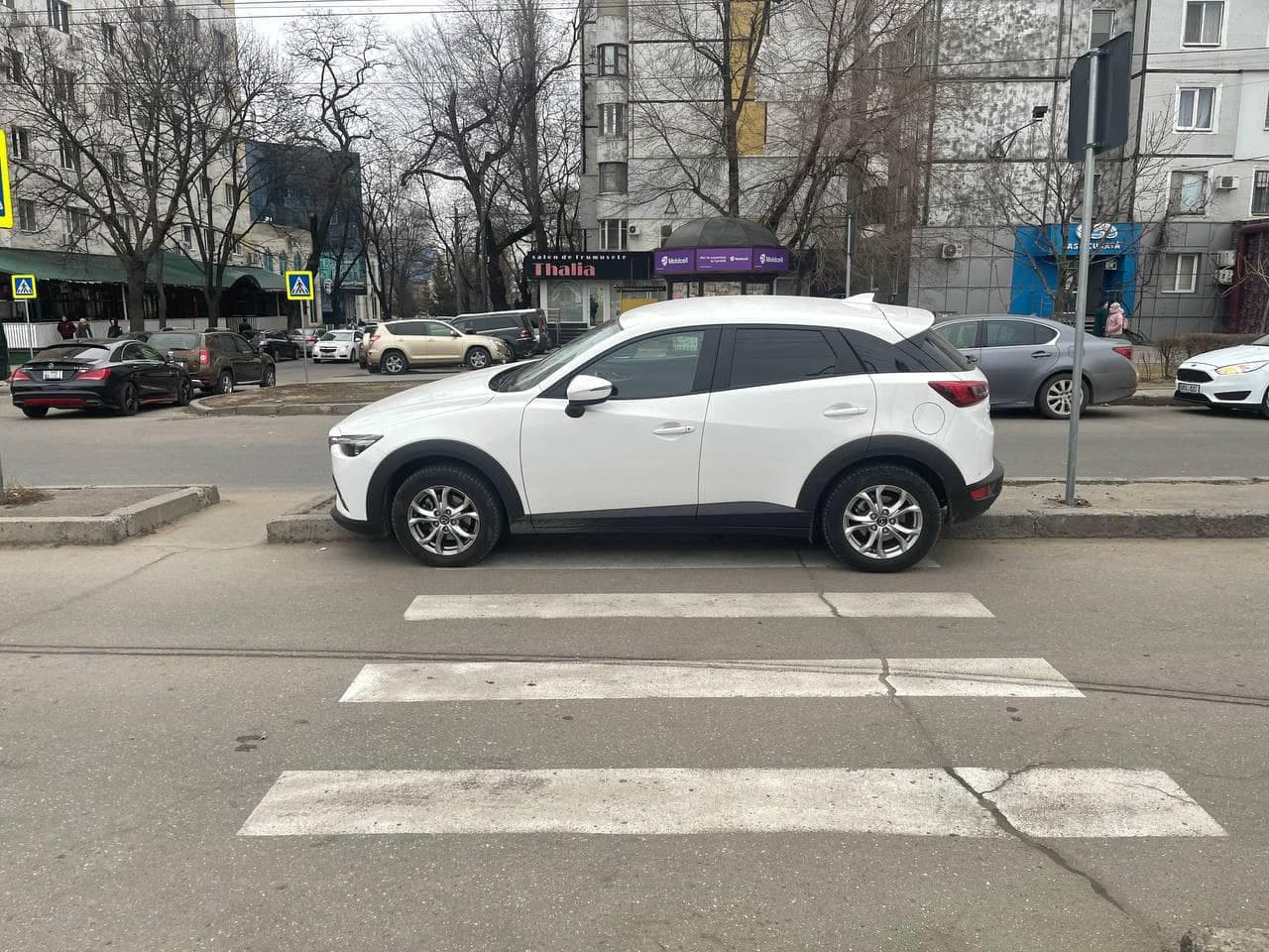 В столице водитель припарковался прямо на пешеходном переходе
