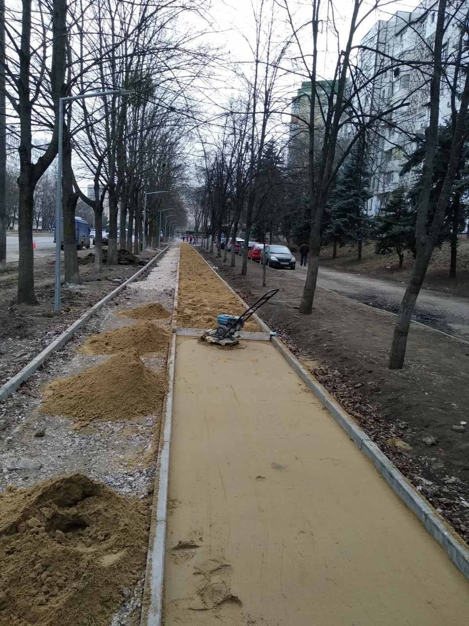 Продолжаются работы по восстановлению тротуара на улице Ливиу Деляну