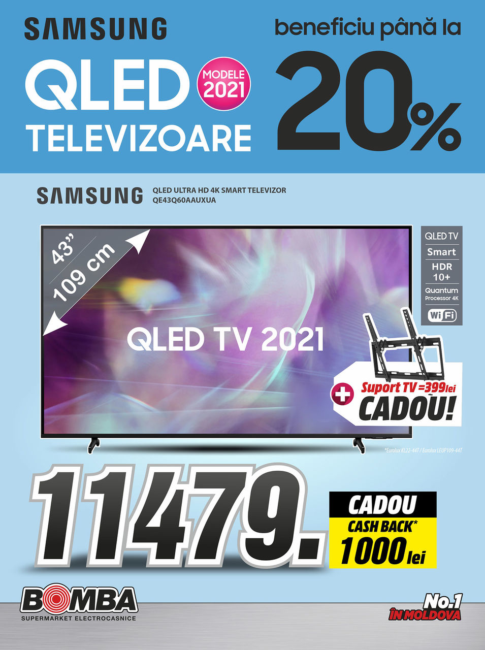 Bomba: Телевизоры Samsung с выгодой до 20% + крепление в подарок на все Qled