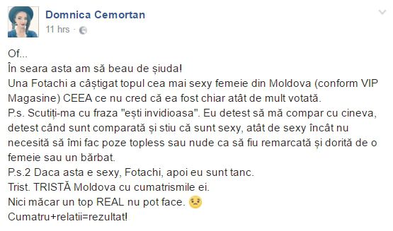 Domnica Cemortan a spus ce crede despre cea mai sexy femeie din Moldova