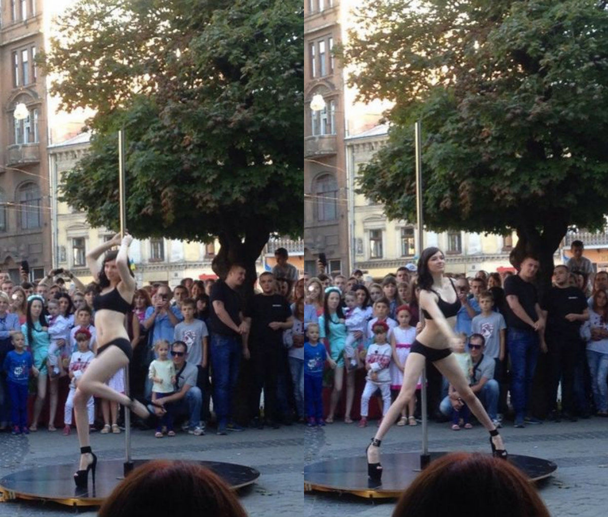 В центре Львова полуголые девушки танцевали стриптиз перед детьми