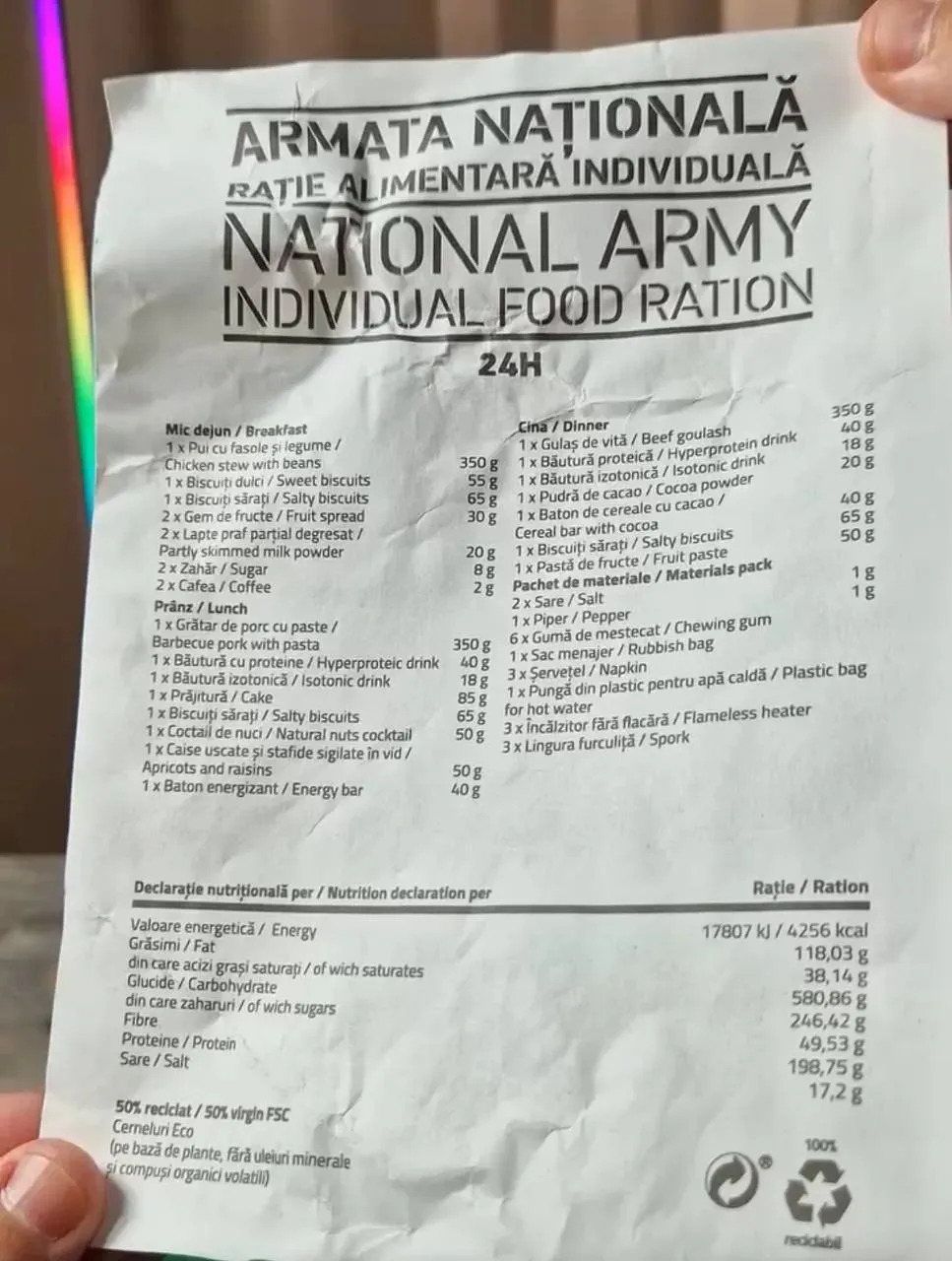 Legume, carne și paste: Vezi ce conține rația unui soldat moldovean