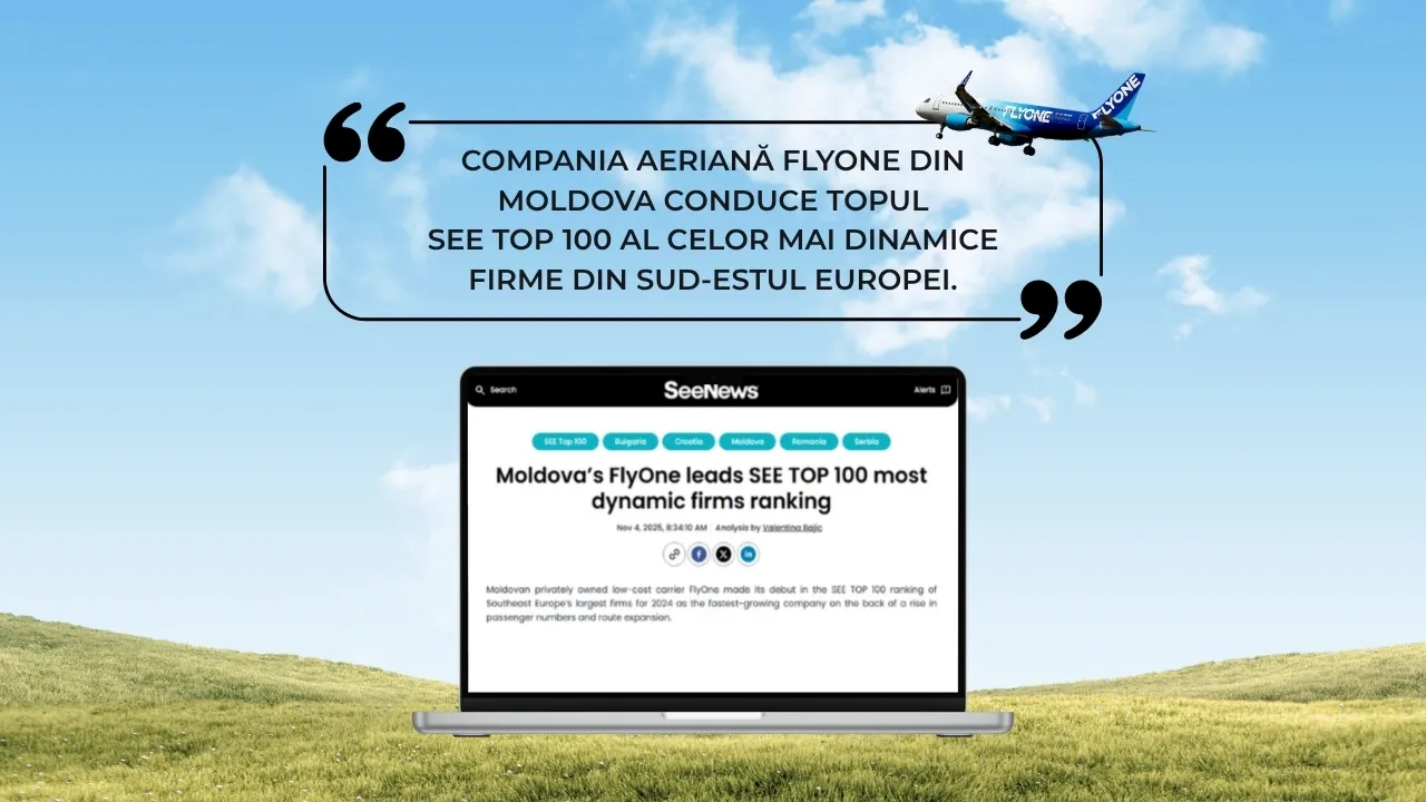 FlyOne, lider în clasamentul „See Top 100 cele mai dinamice companii din Europa de Sud-Est”