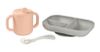 Set de masa silicon cu cana Beaba Old Pink 