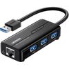 cumpără Adaptor de rețea USB Ugreen 20265 HUB 4in1 USB-A 3.0 to 3*USB-A 3.0 + RJ45 1Gbps, Black în Chișinău 