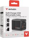 купить Зарядное устройство сетевое Verbatim VER_32217 Mini GaN Charger 65W with retractable cable, 2 Port, Black в Кишинёве 