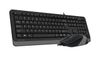 Keyboard & Mouse A4Tech F1010, Laser Engraving, Splash Proof, 1600 dpi, 4 buttons, Black/Grey, USB 