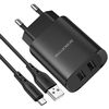 Borofone Wall Charger with Сable USB to Micro-USB 2xUSB 2.1A, Black 