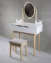 купить Стол Jumi CM-920439 Туалетный столик с банкеткой и овальным зеркалом со светодиодной подсветкой (140x80x40 см), белый/бежевый в Кишинёве 