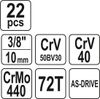 купить НАБОР ГОЛОВОК С ТРЕЩОТКОЙ YATO 22 шт. - 3/8" YT-38561 в Кишинёве 