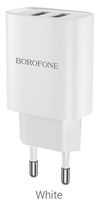 Borofone Wall Charger 2xUSB 2.1A BN2 (EU), White 