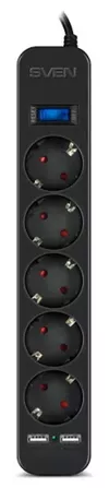 cumpără Filtru electric Sven SF-05LU, 5 Sockets + 2 USB (2,4 A), 3.0m, Black în Chișinău 